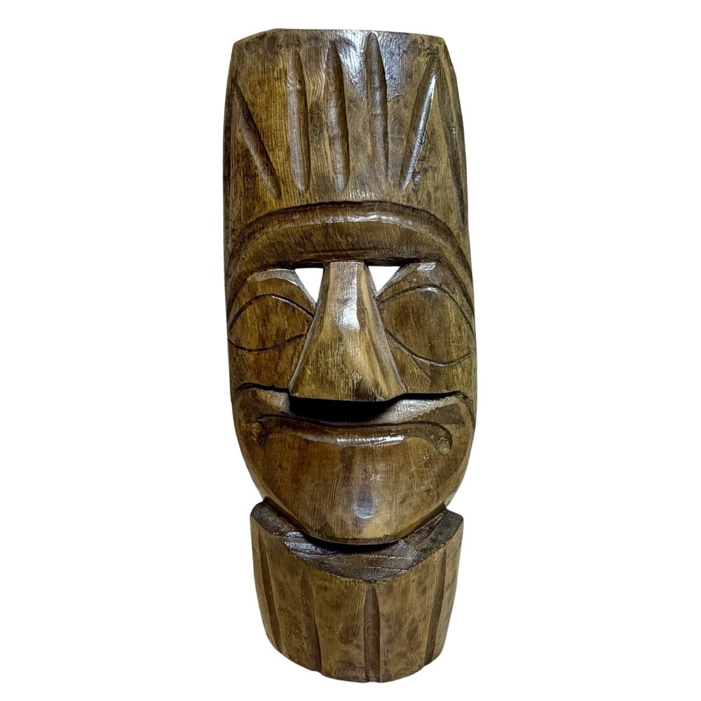 Hand Carved Wooden Tribal Wall Mask Primitive Folk Art Hanging Decor 11.5"